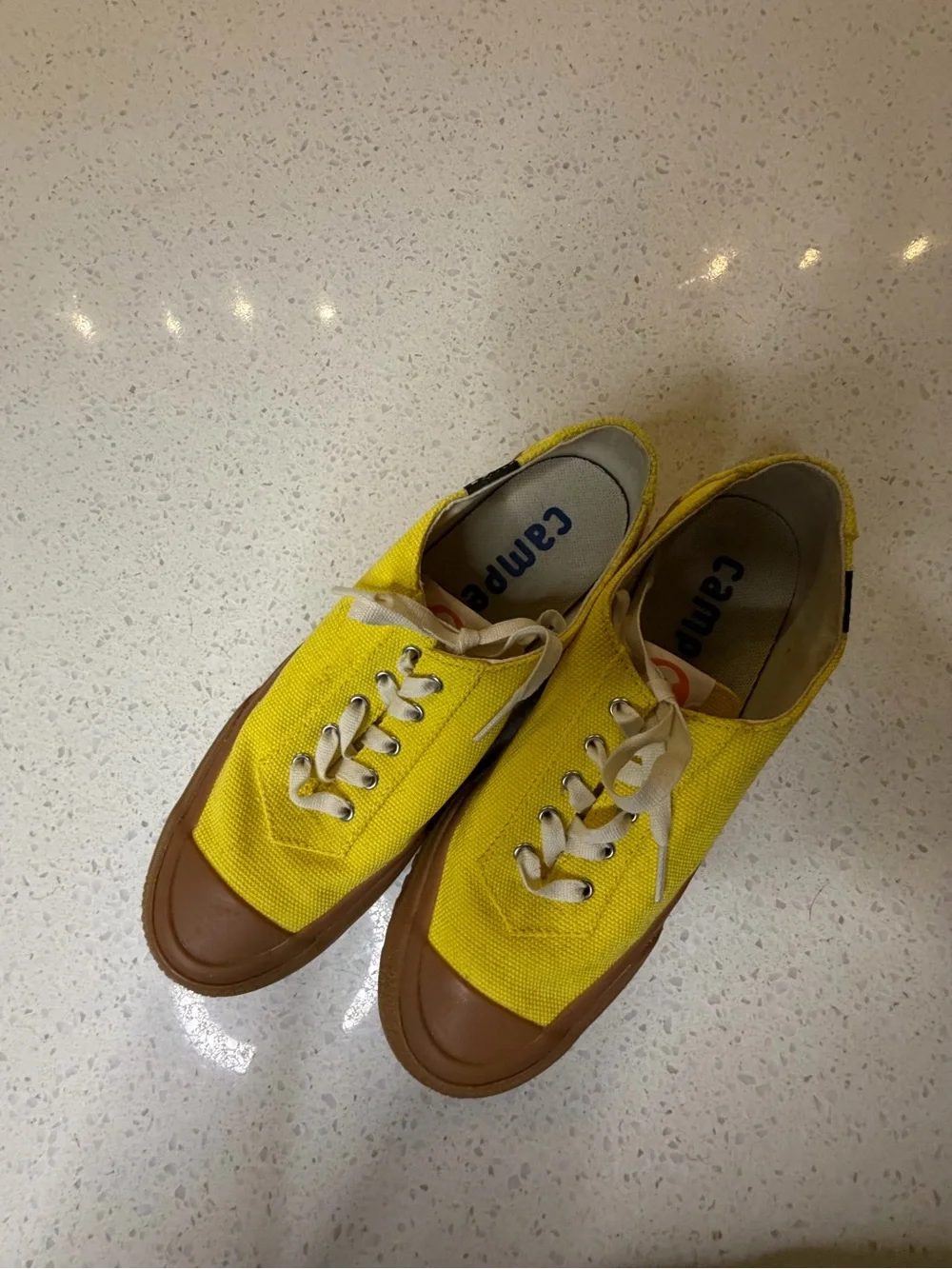 Camper Yellow Canvas Low-Top Sneakers with Brown Rubber Sole - Picture 4 of 4